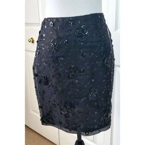 Muse Exclusively For Boston Proper Women's Black Silk Sequin Pencil Skirt Size 2